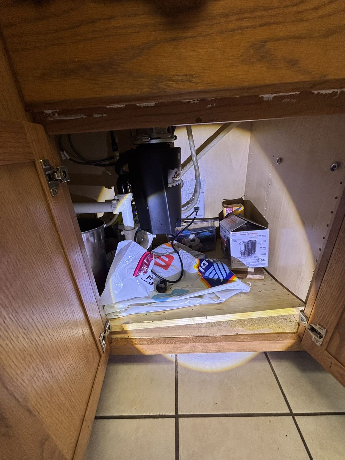 Under-sink cabinet before cleanup